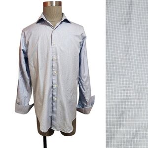 Brooks Brothers Grid Check French Cuff Shirt Blue White 16 34